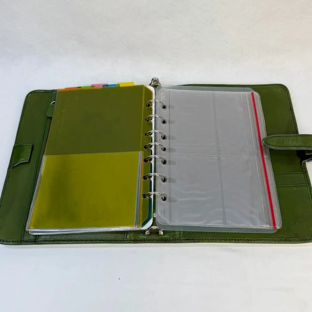 Vtg Franklin Covey Full Grain Italian Leather 7 Ring Binder Notebook Olive Green